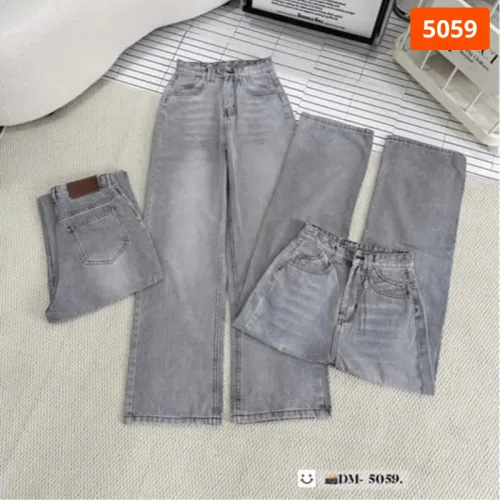 Váy jeans nữ dáng suông dài túi kiểu, vải dày mềm không co giãn
