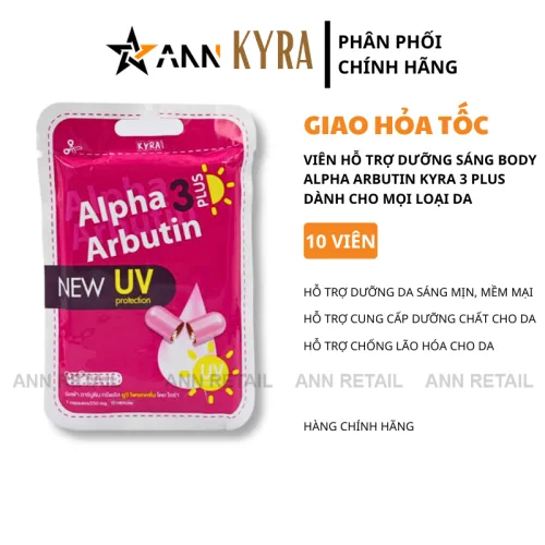 Kyra Alpha Arbutin 3 Plus+ dạng bột cho body, túi 10 viên