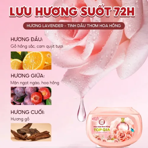 Viên giặt Top Gia Hương Hoa Hồng, hộp 40 viên