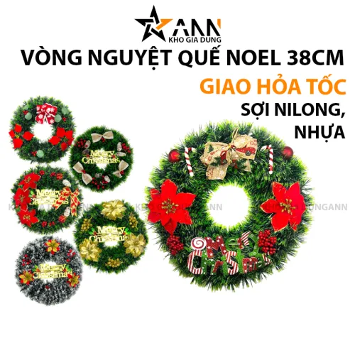 Shop sỉ vòng Nguyệt Quế Noel Trang Trí Tường Cửa Giáng Sinh 6 Mẫu Loại Đẹp Size 38cm