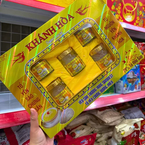 Saminest Yến Chưng Đường Phèn Khánh Hòa 28%, 5 Hủ 70ml Hộp Vàng