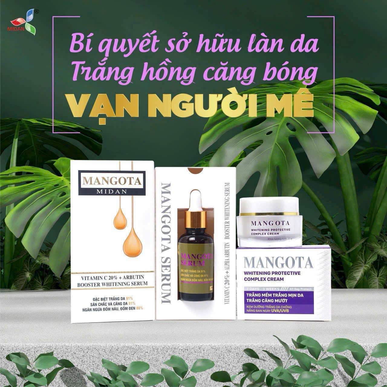 Combo Dưỡng Trắng Serum Mangota và Kem Face Mangota Tím giúp da trắng hồng