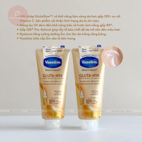 Sữa Dưỡng Thể Vaseline 10X Vàng Healthy Bright Gluta Hya Serum Flawless Glow Xịn hơn - mịn hơn - trắng hơn