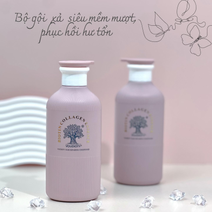 Combo Dầu Gội Xả Biotin Màu Hồng Collagen Essence Pink Voudioty 500ml