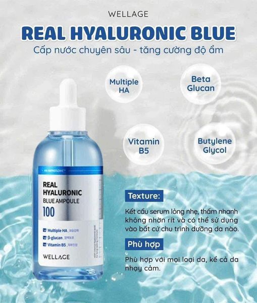 Tinh Chất Dưỡng Ẩm, Căng Mọng Phục Hồi Săn Chắc Da Wellage Real Hyaluronic Blue Ampoule 100 75ml