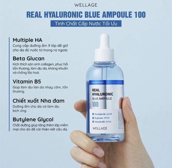 Tinh Chất Dưỡng Ẩm, Căng Mọng Phục Hồi Săn Chắc Da Wellage Real Hyaluronic Blue Ampoule 100 75ml