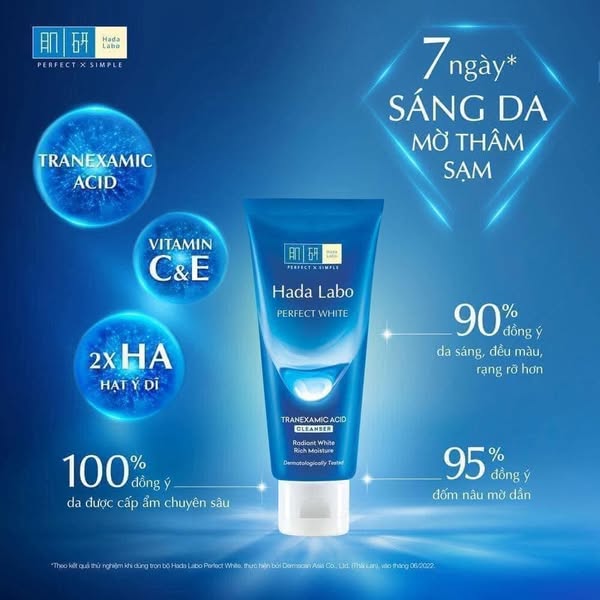 Sữa Rửa Mặt Hada Labo Màu Xanh Dương Perfect White Tranexamic Acid Cleanser 80g