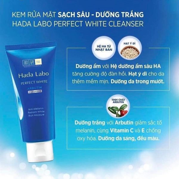 Sữa Rửa Mặt Hada Labo Màu Xanh Dương Perfect White Tranexamic Acid Cleanser 80g