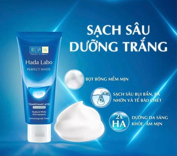 Sữa Rửa Mặt Hada Labo Màu Xanh Dương Perfect White Tranexamic Acid Cleanser 80g
