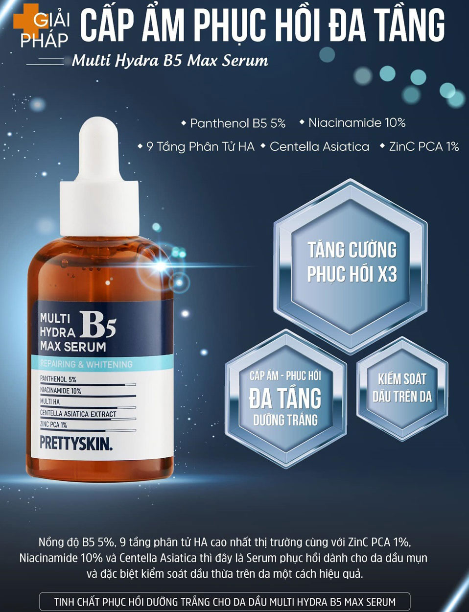 Tinh chất Pretty Skin Multi Hydra B5 Max Serum cho da dầu mụn