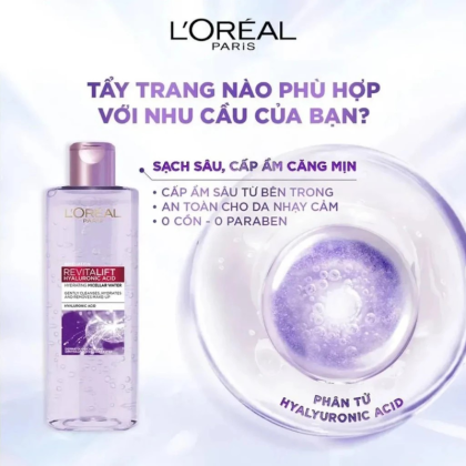 Nước Tẩy Trang Làm Sạch Và Cấp Ẩm Loreal Revitalift Hyaluronic Acid Hydrating Micellar Water