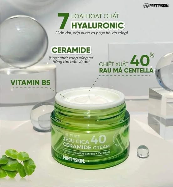 Kem dưỡng trắng da rau má The Pure Jeju Cica 40 Ceramide Cream của nhà Pretty Skin