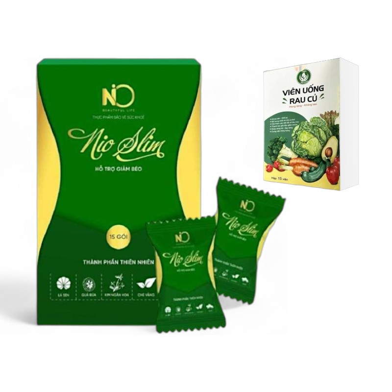 Kẹo Gôm Giảm Cân Nioslim Thơm Ngon 15 gói - Tặng 1 Hộp Viên Uống Rau Củ