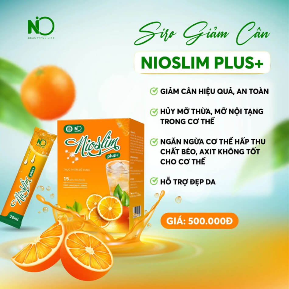 Siro giảm cân NioSlim Plus +  Vị Cam Thơm Ngon 15 Gói - Tặng 1 Hũ Detox Rau Xanh