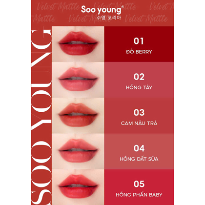 Son Kem Nhung Lì Soo Young Velvet Matte 4g - 5 Màu Quyến Rũ Thời Thượng