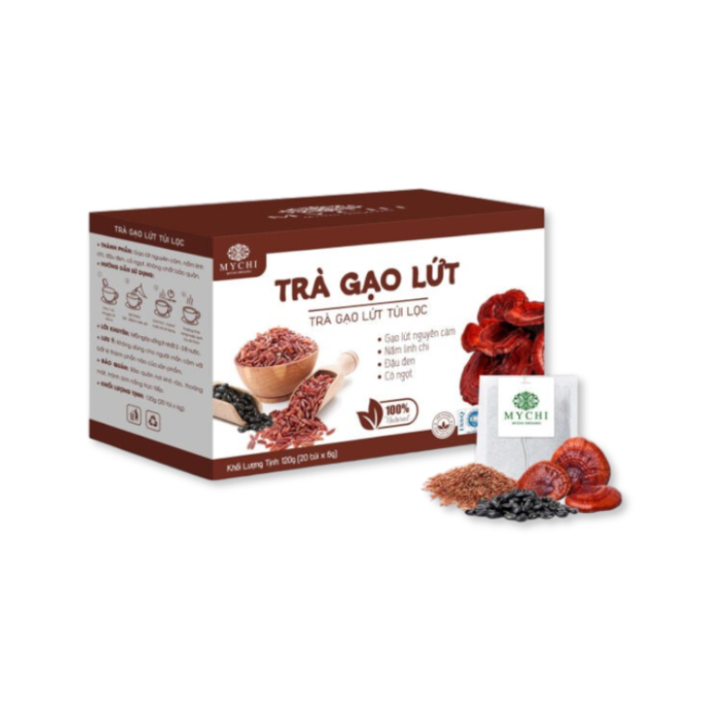 Trà Giảm Cân Gạo Lứt nấm linh chi đỏ Mychi 120g Hộp 20 Túi