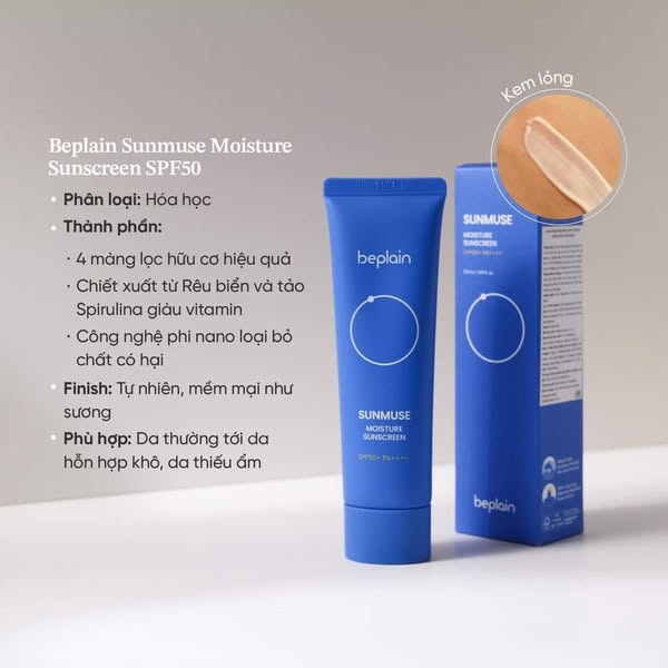 Kem Chống Nắng Thuần Chay Nâng Tone, Kiềm Dầu, Dưỡng Ẩm Beplain Sunmuse Sunscreen SPF50+/PA+++ 50ml