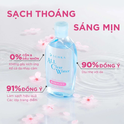 Nước Tẩy Trang SENKA All Clear Water Micellar Formula Bright Cấp Ẩm, Dưỡng Sáng Da