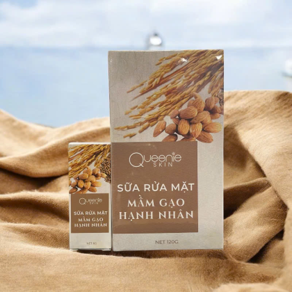 Sữa Rửa Mặt Mầm Gạo Hạnh Nhân Queenie Skin 120g  Làm sạch da chuyên sâu mịn màng từ thiên nhiên