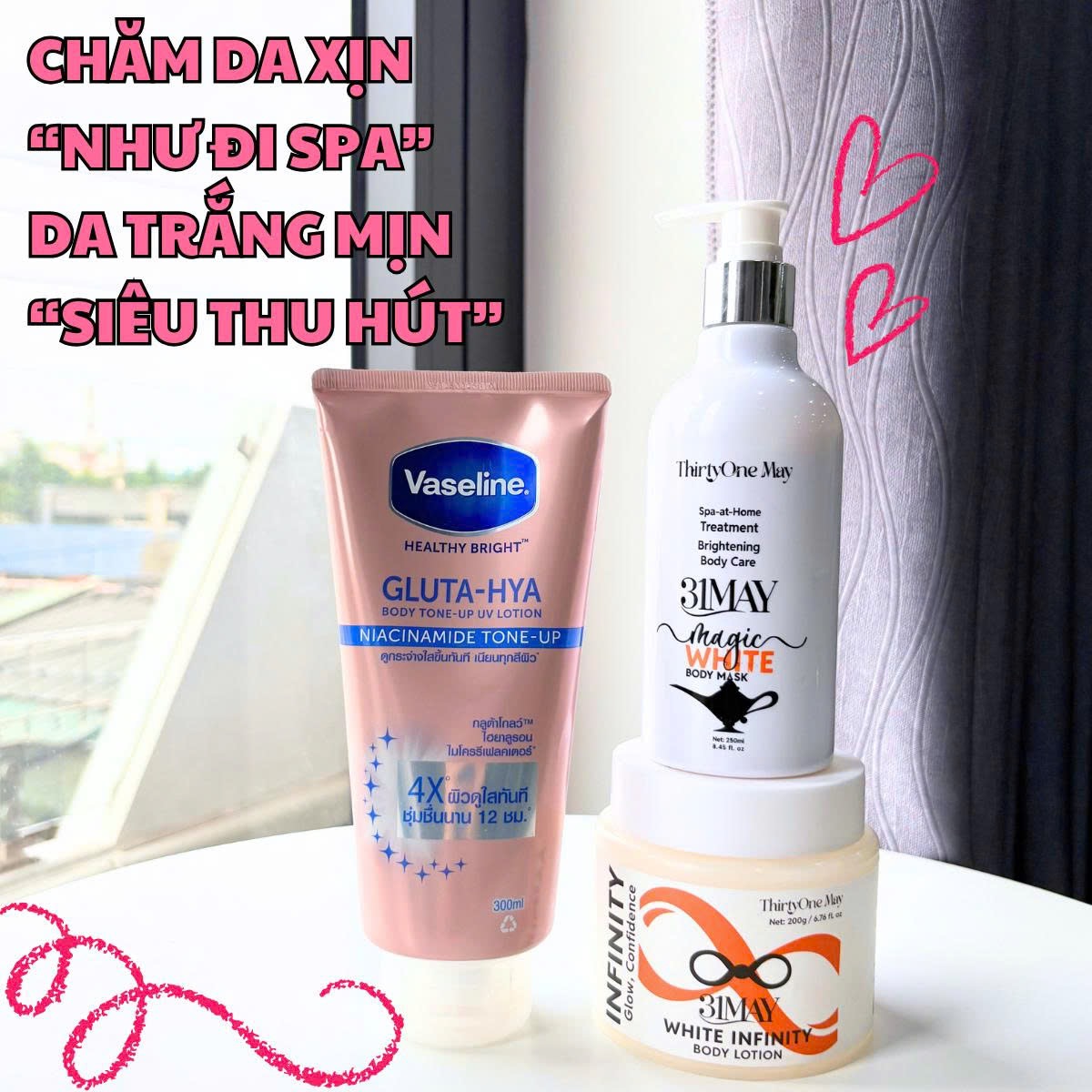 Bộ 3 Giúp Body Sáng Mịn Nhanh: Ủ Trắng 31MAY + Kem Body 31MAY + Dưỡng Thể Vaseline (có thành phần chống nắng, hỗ trợ bảo vệ da)