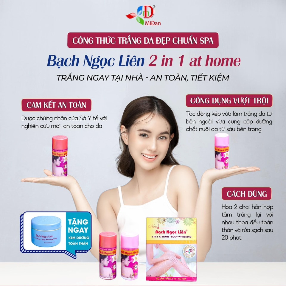 Công thức trắng da đẹp chuẩn Spa Bạch Ngọc Liên bộ tắm thảo dược tại nhà 2in1
