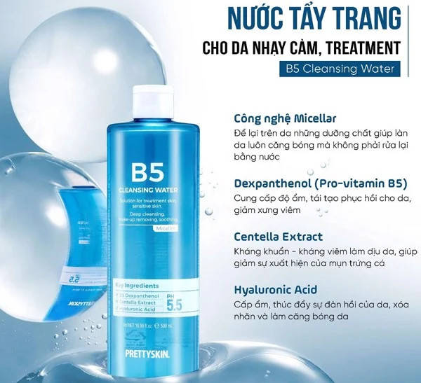 Nước Tẩy Trang Phục Hồi Cho Da Nhạy Cảm Pretty Skin B5 Cleansing Water
