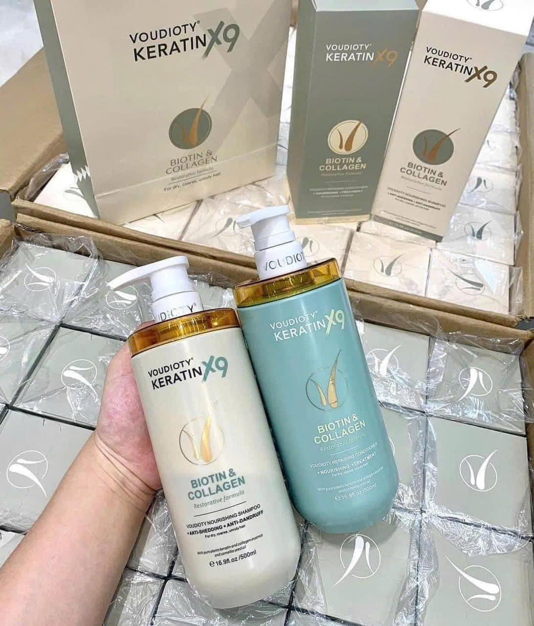 Combo Dầu Gội Xả Biotin Collagen Voudioty Keratin x9