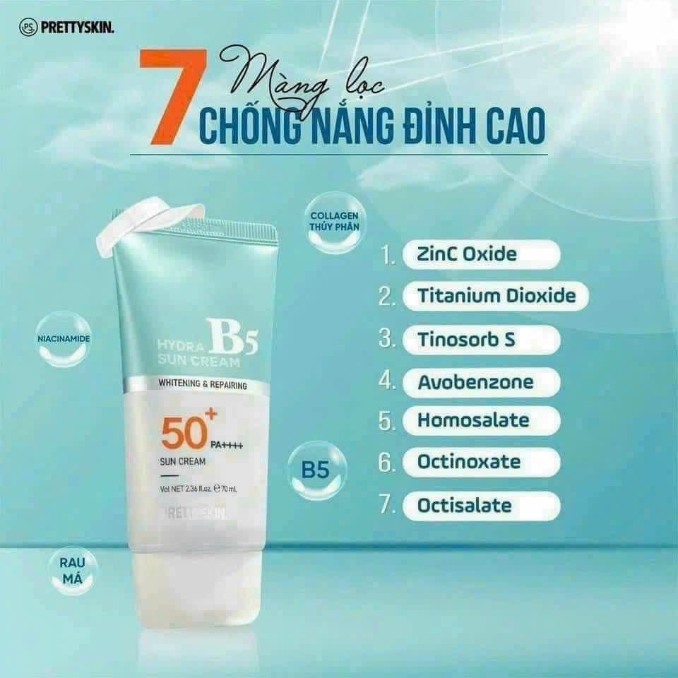 Kem Chống Nắng B5 PrettySkin dành riêng cho da nhạy cảm không gây dị ứng không chứa hương liệu