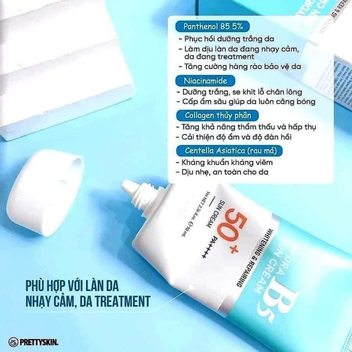 Kem Chống Nắng B5 PrettySkin dành riêng cho da nhạy cảm không gây dị ứng không chứa hương liệu