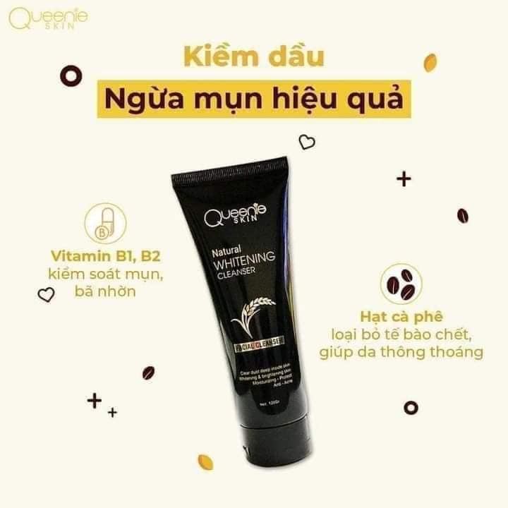 Sữa Rửa Mặt Mầm Gạo Queenie Skin Natural Whitening Cleanser nền tảng cho làn da không tuổi