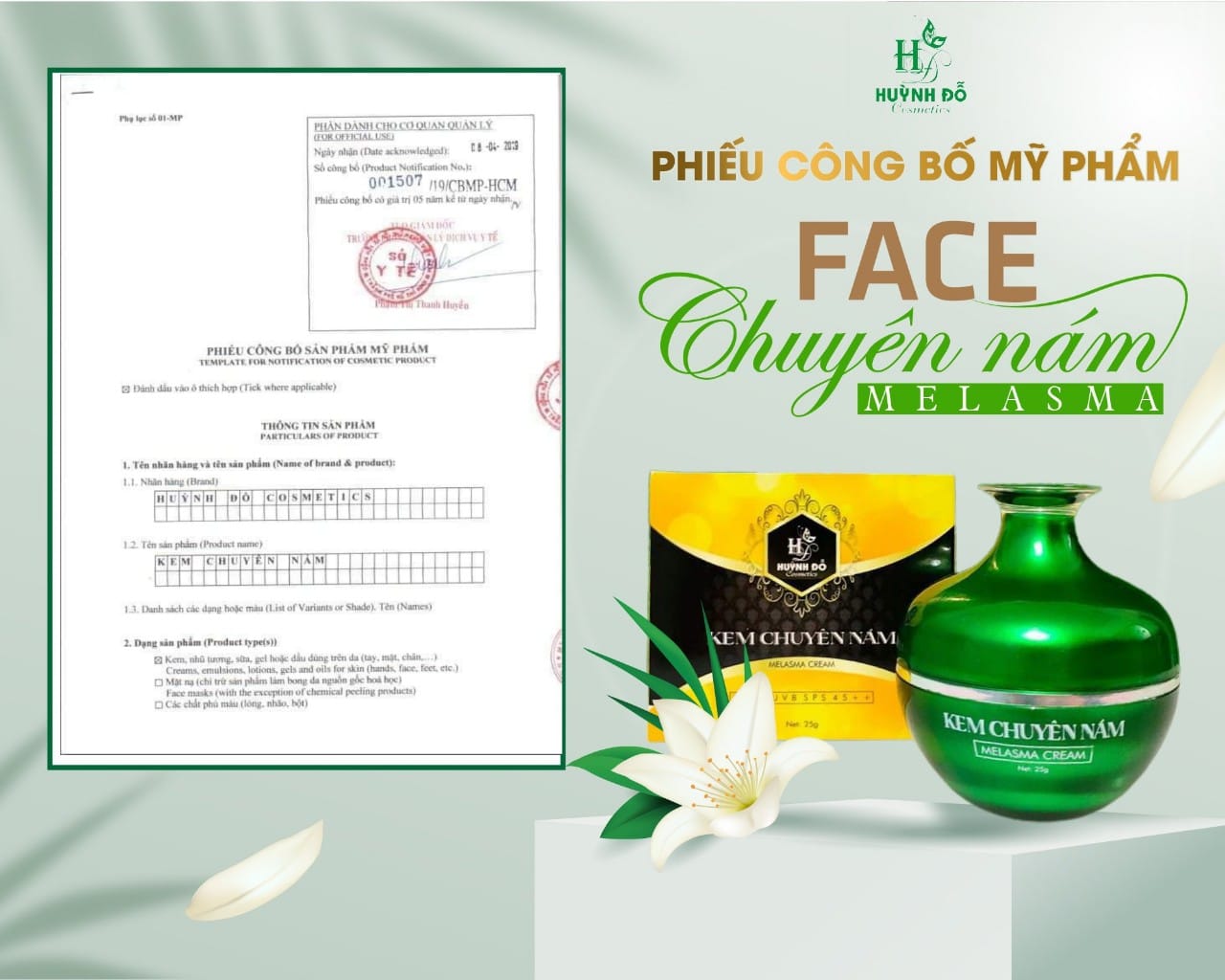 Kem Face Chuyên Nám Huỳnh Đỗ Melasma Cream hiệu quả nhất hiện nay