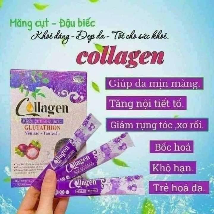 Collagen Măng Cụt Đậu Biếc Zenpali  Cốm Uống Đẹp Da 30 gói