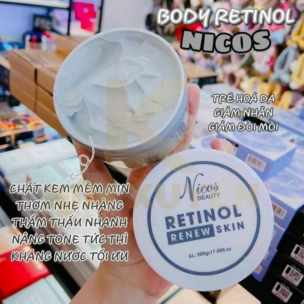 Kem Body Kích Trắng Mạnh Nicos Beauty Retinol Renew Skin 0.01% 200g  Dưỡng Trắng  Giảm Mụn Se Khít Lỗ Chân Lông