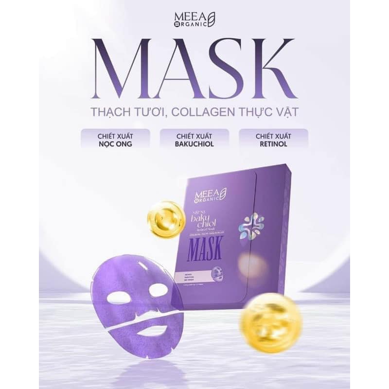 Mặt Nạ Thạch Соlаɡеп Meea Organic Màu Tím Bakuchiol Retinol Mask Hộp 5 Miếng