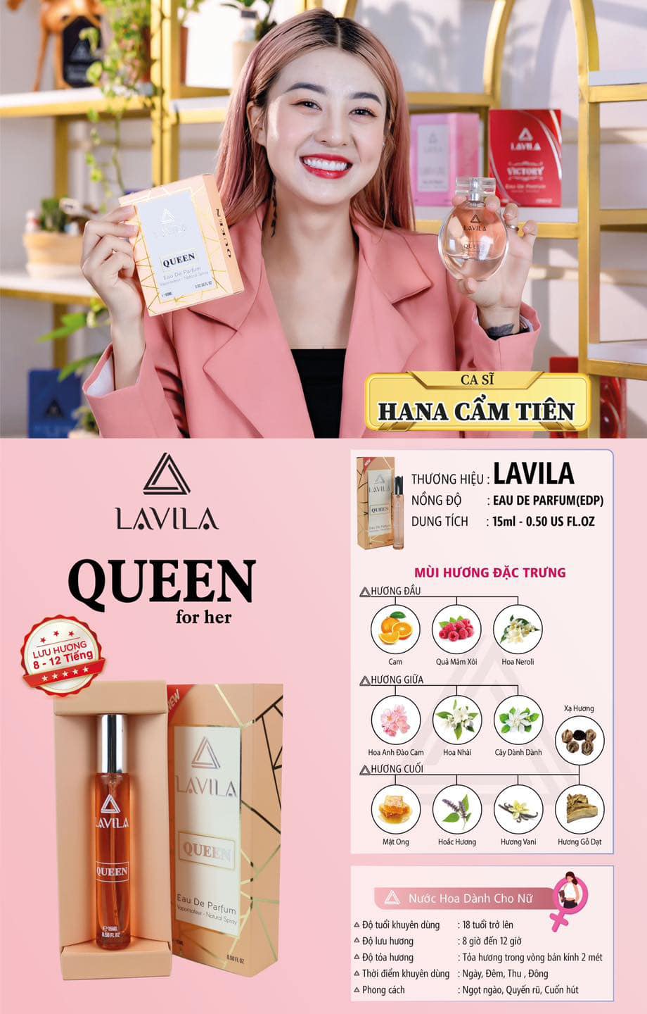 Nước Hoa Nữ Lavila Queen lan tỏa như một cơn gió ấm áp trong đêm hè