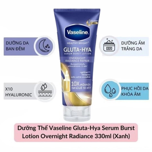 Kem Dưỡng Thể Vaseline Màu Xanh 10X Gluta Hya Overnight Thái Lan