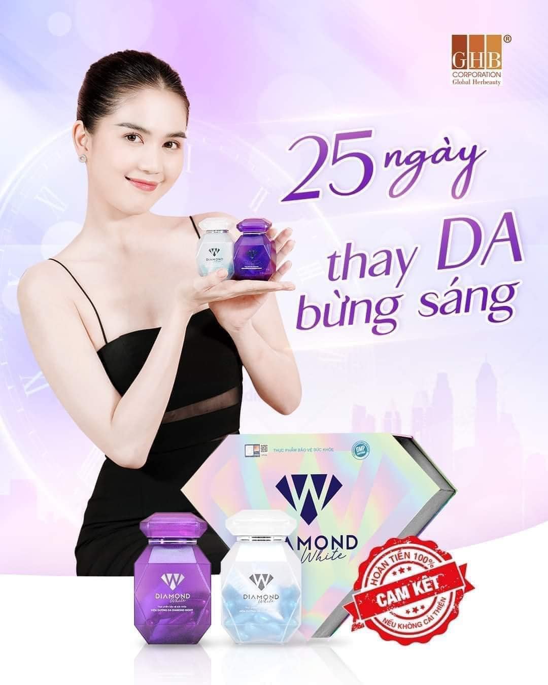 Diamond White  Viên Uống Trắng Da Ngọc Trinh da trắng tự tin và cá tính với siêu phẩm