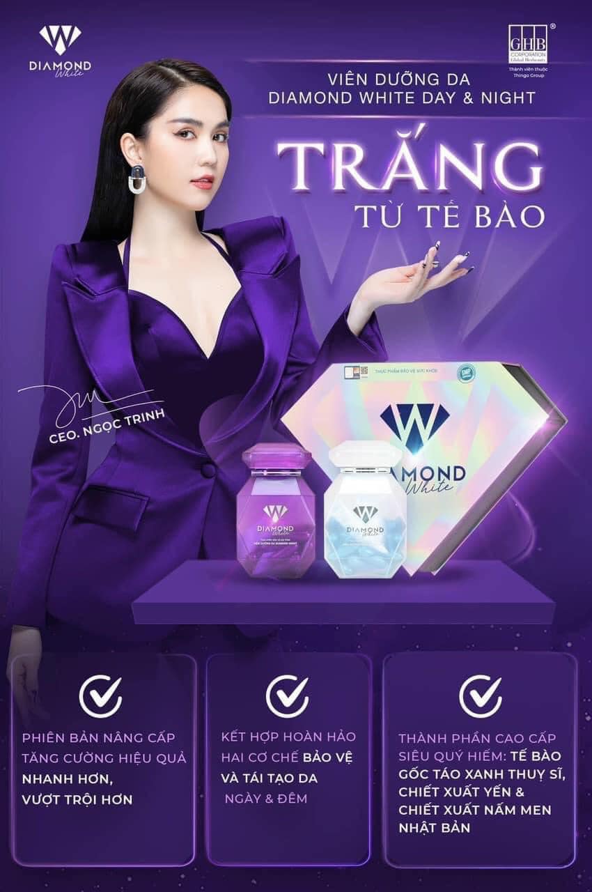 Diamond White  Viên Uống Trắng Da Ngọc Trinh da trắng tự tin và cá tính với siêu phẩm