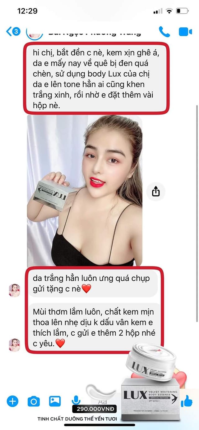 Kem body Lux trắng mịn sau 10 ngày sử dụng